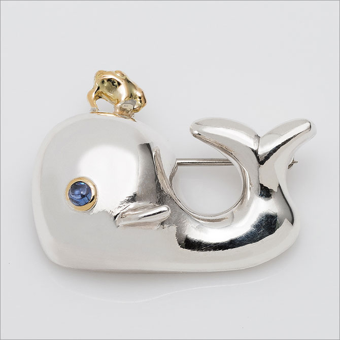 Argentium Silver WHALE & 18K Gold Frog Brooch
